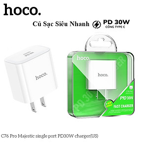 Củ Sạc Nhanh PD 30W Cho Iphone và Android Hoco. C76 Pro cao cấp cổng sạc Type C hỗ trợ sạc nhanh dòng điện ổn định an toàn bảo vệ máy - Hàng Chính Hãng