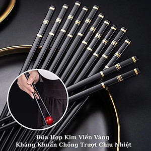 Combo 10 Đôi Đũa 3 Sọc Mạ Vàng Hình Cô Gái Nhật Bản Kháng Khuẩn Chịu Nhiệt - Hàng chính hãng