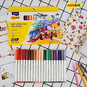 Bút lông màu Fiber Pen 20 màu Retro Thiên Long Colokit rửa được ngòi chóp viết nét thanh nét đậm SWM-C009