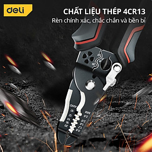 Kìm Bấm Dây Điện Đa Năng Deli - Kết hợp uốn, cắt, bấm, tách dây - Chất liệuThép Cao Cấp, Điều Chỉnh Lực Tuốt Dây Dễ Dàng