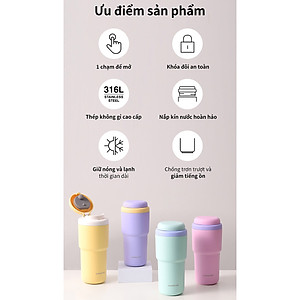 Bình giữ nhiệt LocknLock Daily Macaron LHC3292 - Nắp mở một chạm - Dung tích 480ML