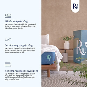 Nệm Foam Cao Cấp Ru9 Original 25cm Trắng Xanh, 3 Lớp Foam Nâng Đỡ Cơ Thể Tối Ưu