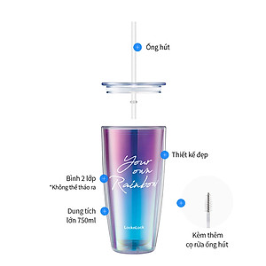 Ly nhựa 2 lớp LocknLock HAP507VOLH Rainbow - kèm ống hút 750ml - Màu cầu vồng