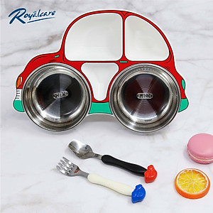 Set khay ăn dặm cho bé bằng Inox và Nhựa cao cấp Royalcare phù hợp ăn BLW, ăn dặm kiểu Nhật và ăn dặm truyền thống 