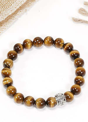 Vòng thạch anh mắt hổ vàng nâu phối charm bạc (8mm) Ngọc Quý Gemstones