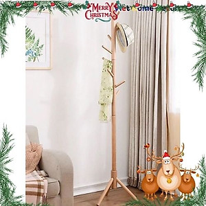 Cây treo quần áo 3 chân 8 nhánh treo bằng gỗ cao su màu tự nhiên