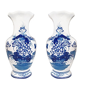 Combo lọ hoa hũ muối và hồ lô thờ cúng sứ Bát tràng men lam 