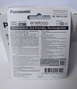 Vỉ 2 viên pin sạc AA Panasonic Eneloop BK-3MCCE/2NT - Hàng chính hãng