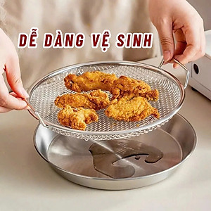Set Khay Kèm Đĩa, Vỉ Lưới Lọc Dầu Chất Liệu INOX 304 Cao Cấp, Đựng Ráo Dầu Thức Ăn Chiên Rán Lọc Dầu 20cm - 25cm - HÀNG CHÍNH HÃNG MINIIN