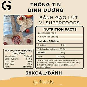 Bánh gạo lứt GUfoods (510g) - Không chiên dầu, Không đường, Từ gạo và ngũ cốc nguyên hạt, Lành mạnh, Phù hợp Eat clean, Ăn vặt healthy, Thực dưỡng, Tập gym, Thuần chay, Đa dạng hương vị