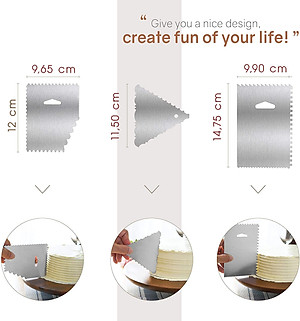 Bộ 3 miếng dao chà láng, vét bột, tạo vân bánh kem