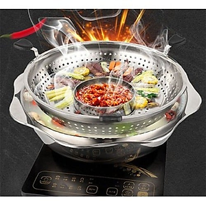Nồi Lẩu Xoay 2 Lớp Inox 304 Dễ Vớt Thức Ăn 32 cm - Hàng Chính Hãng 