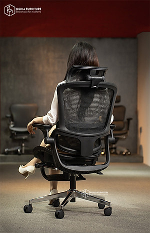 Ghế công thái học Nghiafurniture Mirai - Tối ưu về giá, tối đa tính năng, ngả lưng 140 độ, có gác chân, piston class4