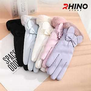 Găng tay Nữ giữ ấm lót lông cừu, chống gió Rhino G9022 cảm ứng điện thoại, đi xe máy