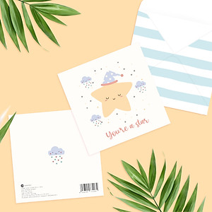 Set 4 thiệp tặng bạn bè, người yêu, động viên, sinh nhật SDstationery RAINBOW 12x12 dễ thương nhẹ nhàng trang nhã