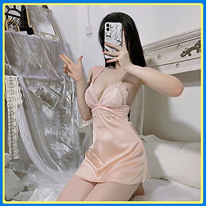Q13 Váy ngủ lụa phối ren dây yếm cao cấp  - Đầm ngủ lụa sexy gợi cảm - Đồ ngủ nữ, Váy ngủ nữ