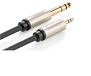 Cáp 3.5mm TRS ra 6.35mm TS Stereo Pro Audio mạ vàng 24K 2M màu xám đen  Ugreen 127AT10628AV Hàng chính hãng