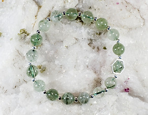 Vòng Tay Đá Phong Thủy Nữ Thạch Anh Tóc Xanh Thiên Nhiên AAAA Mạng Mộc - Hỏa VT056