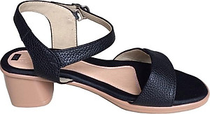 Giày xăng đan nữ quai ngang Trường Hải da bò thật màu  đen gót vuông đế PU siêu nhe  cao 5cm màu đen SDN0741 [HÌNH ẢNH THẬT]