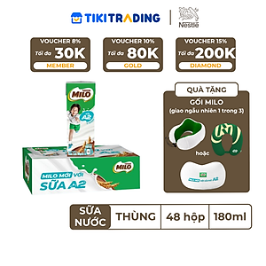 [Tặng Balô hoặc gối cổ] Thùng 48 Hộp Sữa Nestlé MILO A2 MỚI  (180ml / Hộp)