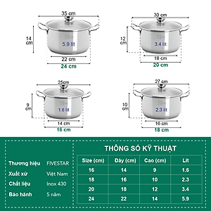 Bộ Nồi Inox Xửng Hấp Và Chảo Chống Dính Fivestar (24cm)