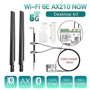 WiFi 6E Intel AX210 M.2 Card Desktop Kit 3000Mbps 2.4G/5G/6Ghz Bluetooth 5.2 802.11AX Wireless Network Adapter Antenna Windows10
