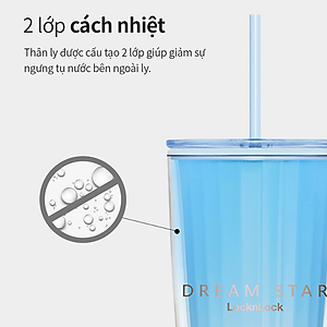 Ly nhựa 2 lớp LocknLock kèm ống hút Dream star Double wall cold cup 750ml HAP522