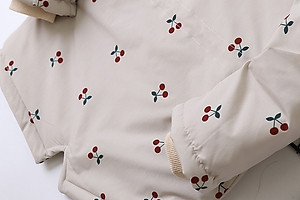 Áo khoác cho bé gái 4-14 tuổi hình quả chery bên trong lót lông ấm áp