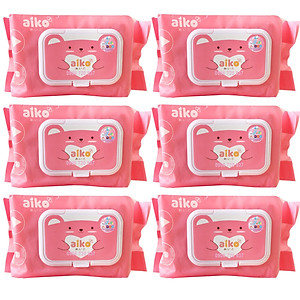 Combo 6 Gói Khăn Uớt Aiko Hồng Không Mùi 100 Tờ/gói