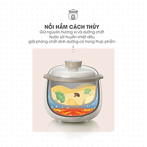 Nồi nấu cháo chậm, ninh hầm cách thủy Bear DDZ-B08C1 dung tích 0.8L Kèm Lồng Hấp 1L Hàng chính hãng