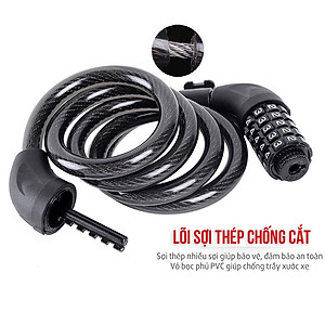 Khóa Dây Xe Đạp 5 Số Mật Mã Dây Cáp Lõi Sợi Thép Bọc PVC Dài 120cm (kèm pát đế gắn cốt yên) (mật khẩu mặc định 00000) Mai Lee