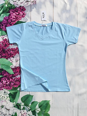 Áo thun nữ trơn cổ tim tay ngắn thun cotton 4 chiều form ôm body MXM ( ANU007 )