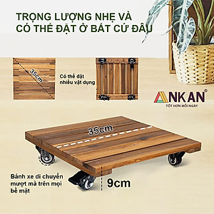 Đế Đôn Chậu Cây Có Bánh Xe Cao Cấp ANKAN Hình Vuông Màu Vàng 35x35 Cm Tải trọng 150 Kg Gỗ Tràm Bông