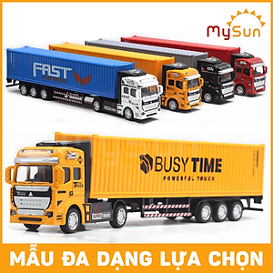 Xe container đồ chơi mô hình xe bồn đầu kéo công ten nơ chở xăng ô tô kim loại cho bé MySun