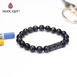 Vòng tay đá mắt hổ xanh đen phối charm hợp kim 8mm mệnh thủy,mộc - Ngọc Quý Gemstones