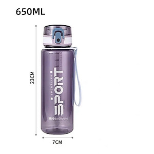 Bình Nước Nhựa Thể Thao 650ml, Dây Xách Tiện Lợi, Bình Nhựa Tập Gym, Chạy Bộ 