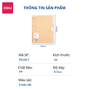 File Còng Sắt Kèm 4 Lá Học Sinh A4 Deli - 4 Còng Đựng File Tài Liệu Lưu Trữ Hồ Sơ Chứng Từ Văn Phòng Cao Cấp - PE110