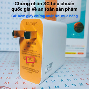 Củ sạc nhanh 120W LI-TOP AC12, chứng nhận 3C tiêu chuẩn quốc gia, bảo hành hàng chính hãng 12 tháng, được dùng thử 30 ngày