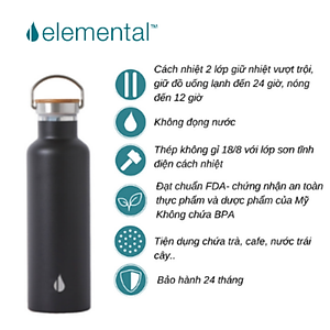 [Elemental chính hãng - Thương hiệu Mỹ] Bình giữ nhiệt Elemental Classic 750ml, inox 304, giữ nhiệt tốt, an toàn sức khỏe