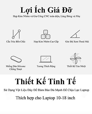 Giá đỡ laptop máy tính hợp kim nhôm gọn nhẹ siêu vững chắc - Hàng chính hãng