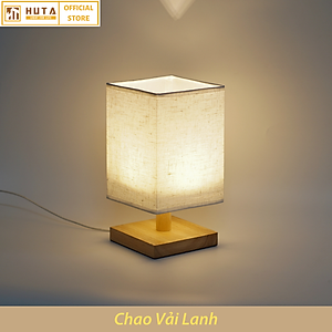 Đèn ngủ để bàn HUTA G3S Gỗ Chao Vuông Hiện Đại Decor Trang trí phòng ngủ, Đọc Sách Đầu Giường, Đầu Cắm USB, Đèn Vàng Bóng LED Tiết Kiệm Điện