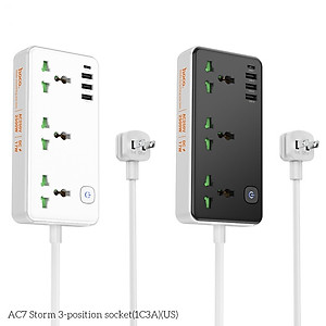 Ổ cắm điện đa năng sạc nhanh cổng typeC có 3 cổng USB và 1 cổng Type-C có 3 lỗ cắm tải 2500W dây dài 1.5m - Hàng nhập khẩu