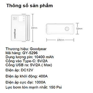 Bộ kích điện kiêm bơm lốp ô tô và sạc dự phòng Goodyear GY-5296 - Hàng nhập khẩu