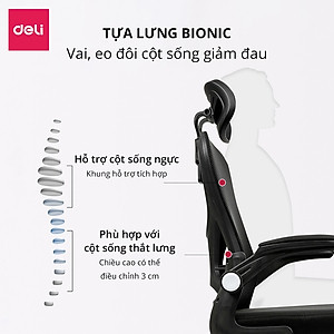 Ghế Xoay Văn Phòng Ngồi Làm Việc Công Thái Học Có Tựa Đầu Deli - Tay Gập Thông Minh, Có Ngả Lưng, Lưới Thoáng Khí, Chân Xoay Tiện Ích, Đệm Ghế Êm Aí - Phù Hợp Học Sinh, Văn Phòng, Game Thủ, Gaming - Hàng Chính Hãng