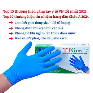 Găng Tay Cao Su Y Tế Size L Không Bột Nitrile TTGLOVES Màu Xanh (100 Chiếc) 