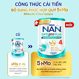 Sữa bột Nestlé NAN OPTIPRO PLUS 4 800g/lon với 5HMO Giúp tiêu hóa tốt + Tăng cường đề kháng  - Bé 2-6 tuổi