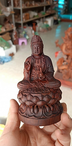 Tượng phật bà quan âm bồ tát bằng gỗ trắc đỏ đen kt 12×7×6cm