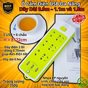 Ổ Cắm Điện Công Suất 2500W Có Chốt An Toàn Tiện Lợi, Chính Hãng, Ổ Cắm Điện USB Đa Năng Cao Cấp Chống Giật Dây Dài 0.9m – 1.1m và 1.8m