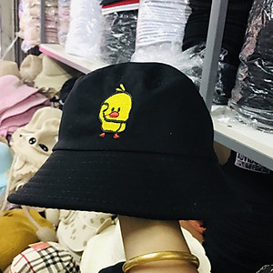 Mũ tai bèo bucket con vịt màu vàng Hạnh Dương thêu độc đáo, dễ thương, vành rộng chống nắng tốt, chất liệu vải mềm mại