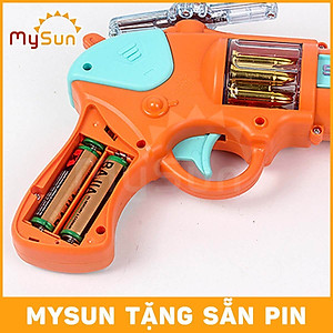 Súng đồ chơi trẻ em 3D bằng nhựa cho bé có nhạc âm thanh có đèn giải trí ngoài trời và trong nhà tặng PIN AA